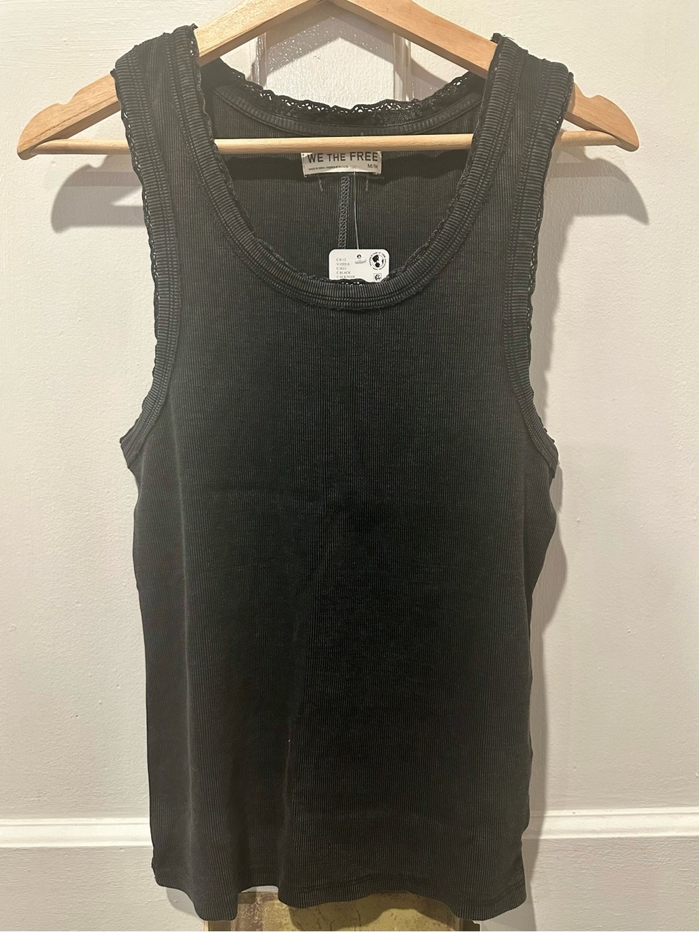Free People We The Free Washed Black Ribbed Scoop Tank Lace Women’s Medium NWT